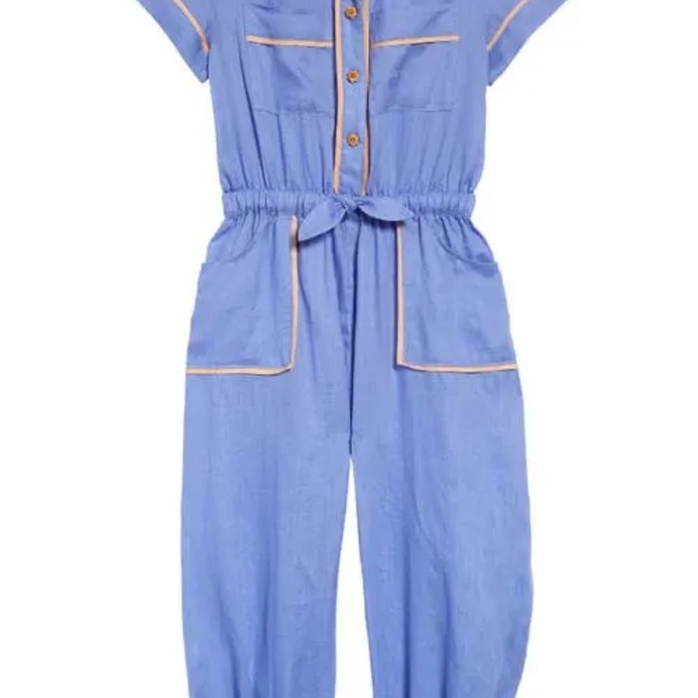 Zimmermann Kids Blue Button-Down Jumpsuit Linen Size 1